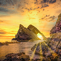 Buy canvas prints of Dramatic Sunrise at Bow Fiddle Rock by DAVID FRANCIS