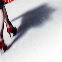 Buy canvas prints of Lady walking in red shiny high heel stilettos by Rose Sicily