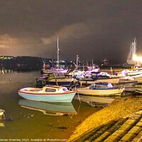 Buy canvas prints of Moored boats by night by James Greenley