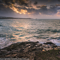 Buy canvas prints of Dramatic evening sunlight over Fistral Bay in Newq by Gordon Scammell