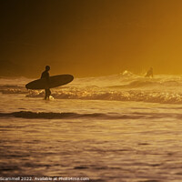 Buy canvas prints of A sundowner surfing session at Fistral in Newquay, by Gordon Scammell