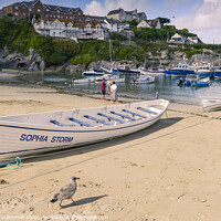 Buy canvas prints of Traditional pilot gigs beached on the beach in Newquay Harbour in Cornwall by Gordon Scammell