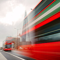 Buy canvas prints of Red Buses London with The Shard by Elizabeth Hudson