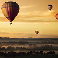 Buy canvas prints of Hot Air Baloons during a beautiful Sunset by Elizabeth Hudson