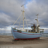 Buy canvas prints of Fishing boat moored at Thorup Strand by Andreas Himmler