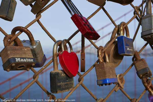 Heart shaped love padlock at Battery Spencer Picture Board by Andreas Himmler