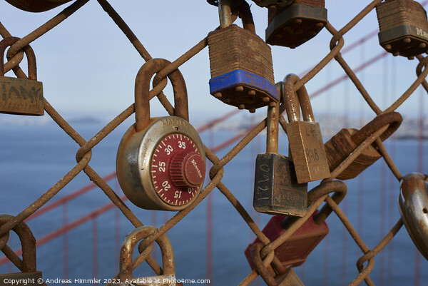 Love padlock at Battery Spencer above the Golden Gate Bridge Picture Board by Andreas Himmler