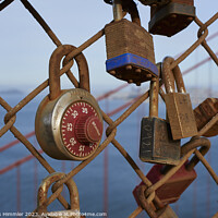 Buy canvas prints of Love padlock at Battery Spencer above the Golden Gate Bridge by Andreas Himmler