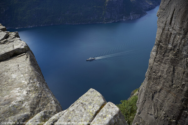 View From Preikestolen to the Ferry in the Lysefjord Picture Board by Andreas Himmler