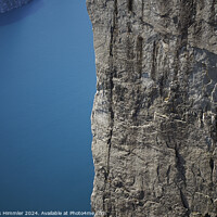 Buy canvas prints of 600 m high vertical cliff from Preikestolen down to the Lysefjor by Andreas Himmler