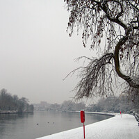 Buy canvas prints of Kingston's Snow-Kissed Thames Landscape by Carnegie 42