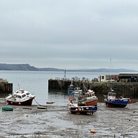 Buy canvas prints of Lyme Regis: A Serene Harbour Vista by Carnegie 42