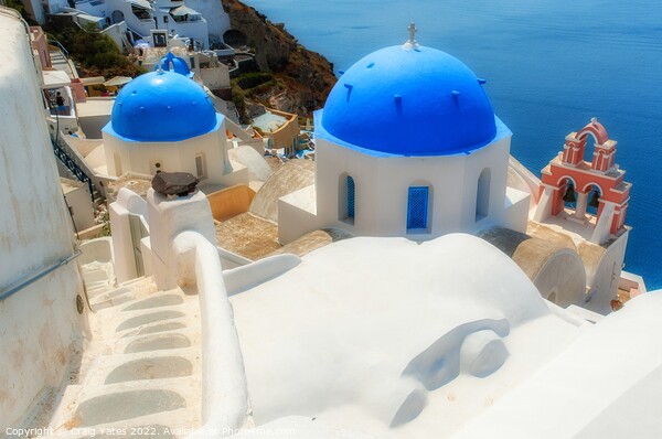 Santorini Blue Domed Churches Greece Picture Board by Craig Yates
