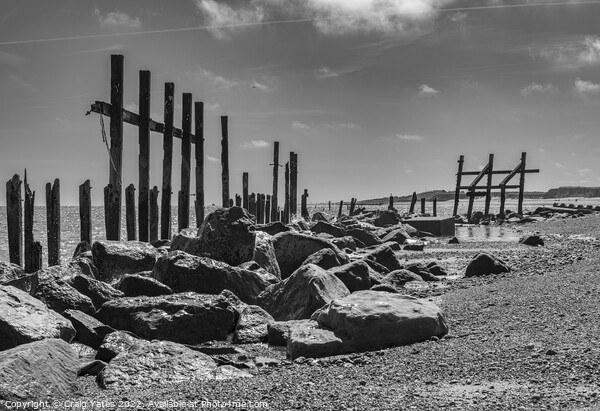 Happisburgh wooden sea defences black and white. Picture Board by Craig Yates