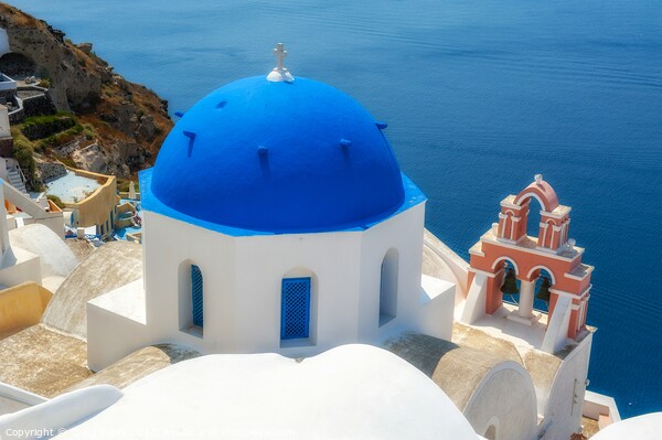 Santorini Blue Dome Church Greece Picture Board by Craig Yates