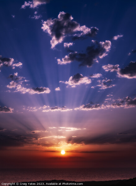 God Rays Sunrise Menorca Spain. Picture Board by Craig Yates