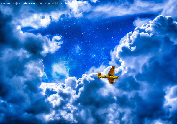 Yellow Plane Above the Clouds Picture Board by Stephen Pimm