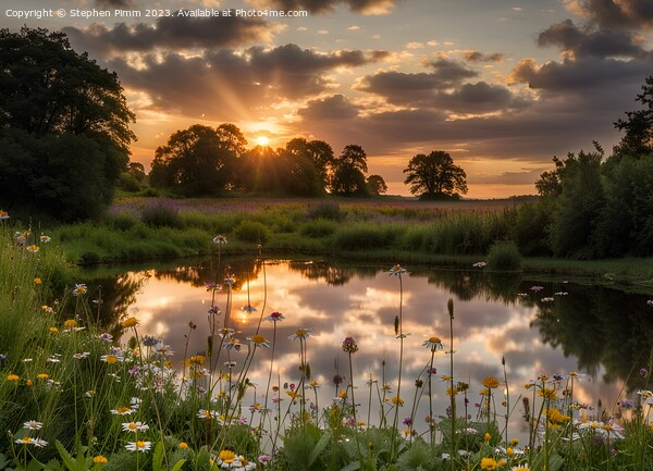 Wildflower Meadow Sunset Reflection Picture Board by Stephen Pimm