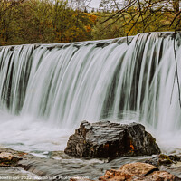 Buy canvas prints of Waterall on the Auvezère river in Savignac Ledrier by Rachel Goodinson
