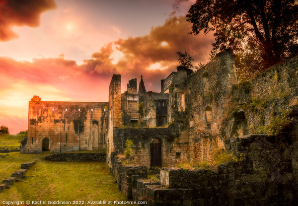 Sunset over the ruins of Boschaud Abbey, France Picture Board by Rachel Goodinson