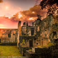 Buy canvas prints of Sunset over the ruins of Boschaud Abbey, France by Rachel Goodinson