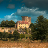 Buy canvas prints of Storm over Excideuil Castle, France by Rachel Goodinson