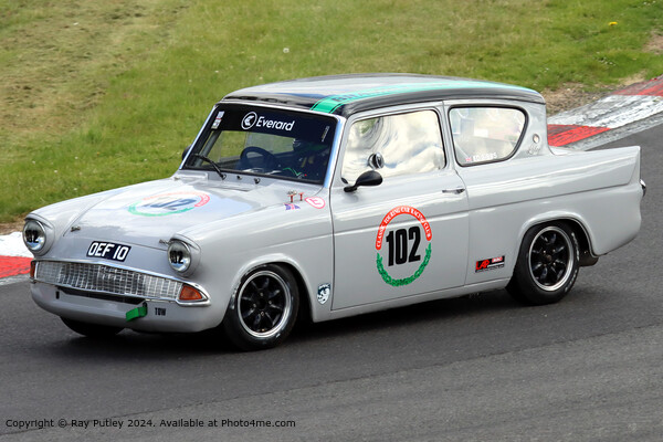 Grey Ford Anglia Racing Picture Board by Ray Putley