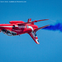 Buy canvas prints of RAF Red Arrow Hawk in inverted flight with blue smoke by Mark Dunn