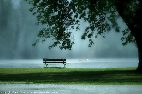 "Enchanting Serenity: A Park Bench by the Misty La Picture Board by Ken Oliver