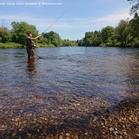 Buy canvas prints of Tranquil Fly Fishing on River Tay by Sandy Young