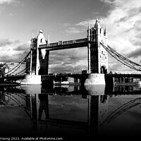 Buy canvas prints of Towering Reflections of London Bridge by Sandy Young