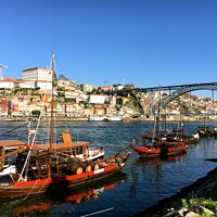 Buy canvas prints of River Douro Porto, Rabelo traditional boats to tra by Joyce Hird