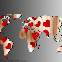 Buy canvas prints of Roughly outlined world map withheart shapes fillings by Turgay Koca