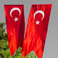Buy canvas prints of Turkish national flag hang in view in the open air by Turgay Koca