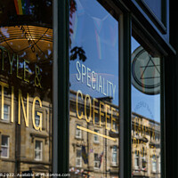 Buy canvas prints of Speciality Coffee Shop Window Reflections. by Steve Gill