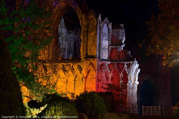 St Mary's Abbey Floodlit at Night in York. Picture Board by Steve Gill