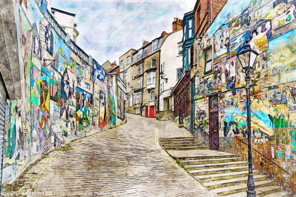 Graffiti Decorating Walls of Houses on a Cobbled S Picture Board by Steve Gill