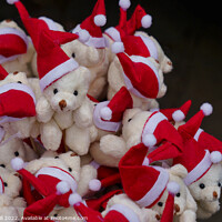 Buy canvas prints of Stack of Adorable Teddy Bears Wearing Father Christmas Hats. by Steve Gill