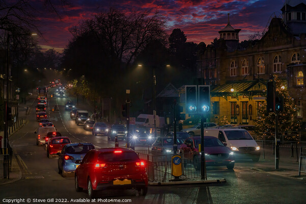 Queues of Traffic in Harrogate at Night. Picture Board by Steve Gill
