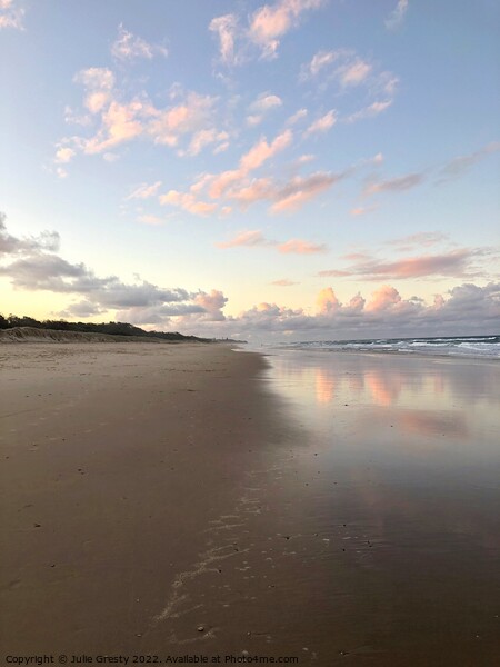 Pink Clouds at Sunset reflecting on Coolum Beach Queensland Picture Board by Julie Gresty