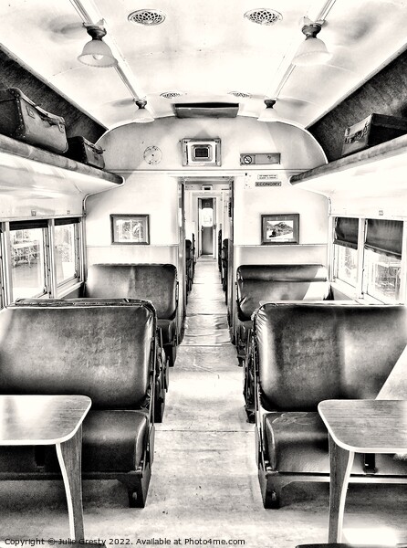 Interior of Old Steam Train Carriage Tenterfield Rattler Tenterfield New South Wales Australia in Black & White Picture Board by Julie Gresty
