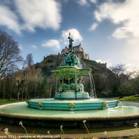 Buy canvas prints of Edinburgh Castle and Ross Fountain by RJW Images