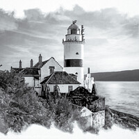 Buy canvas prints of Monochrome Cloch Lighthouse Watercolour by RJW Images