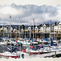 Buy canvas prints of Inverkip Marina Village Watercolour by RJW Images