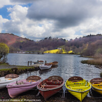 Buy canvas prints of Colourful Boats at Grasmere Lake by Kate Lake