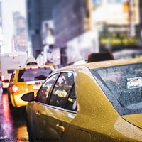 Buy canvas prints of Taxi cab in the rain in NYC by Simo Wave