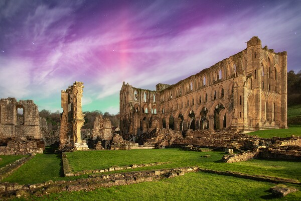 Rievaulx Abbey Northern Lights Picture Board by Tim Gamble
