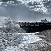 Buy canvas prints of Pier with crashing waves  by Teresa James