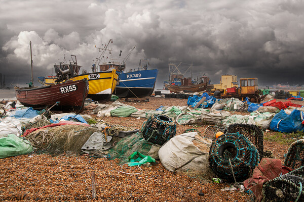 Fishing Boats and Nets on Hastings Beach Picture Board by Sally Wallis