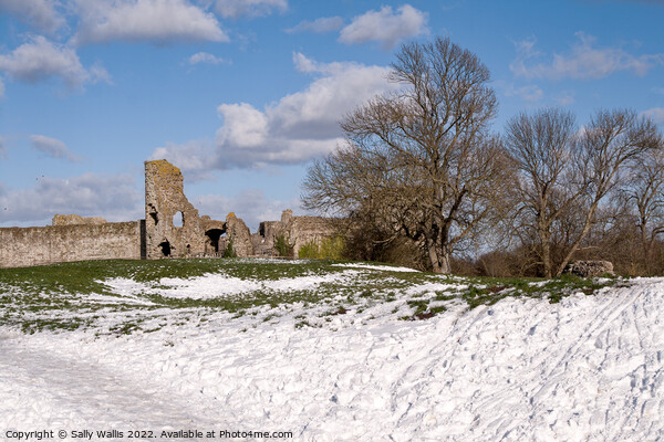 Pevensey Castle, Sussex, in snow Picture Board by Sally Wallis